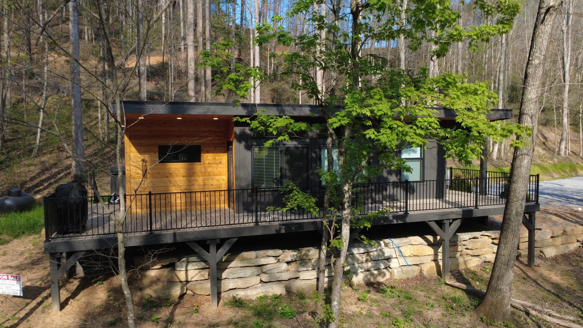 Aerial view of a Sweet-Haus Nordic Nook at Trout Stream Cabins